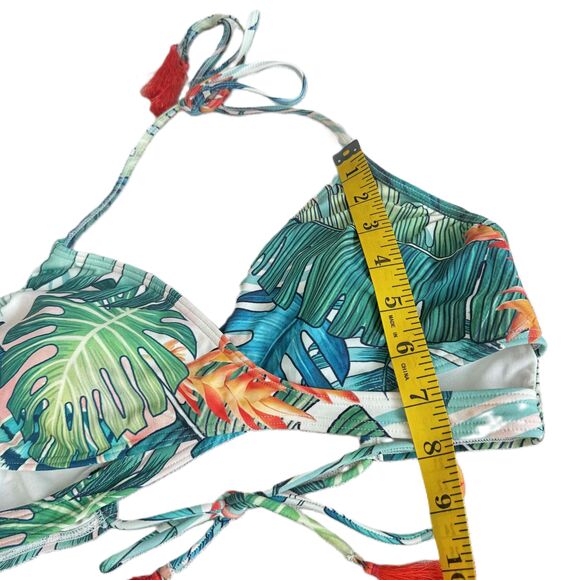 Vince Camuto Bikini Set Medium M Leaf Pattern Halter Tassel Tropical - Picture 11 of 12